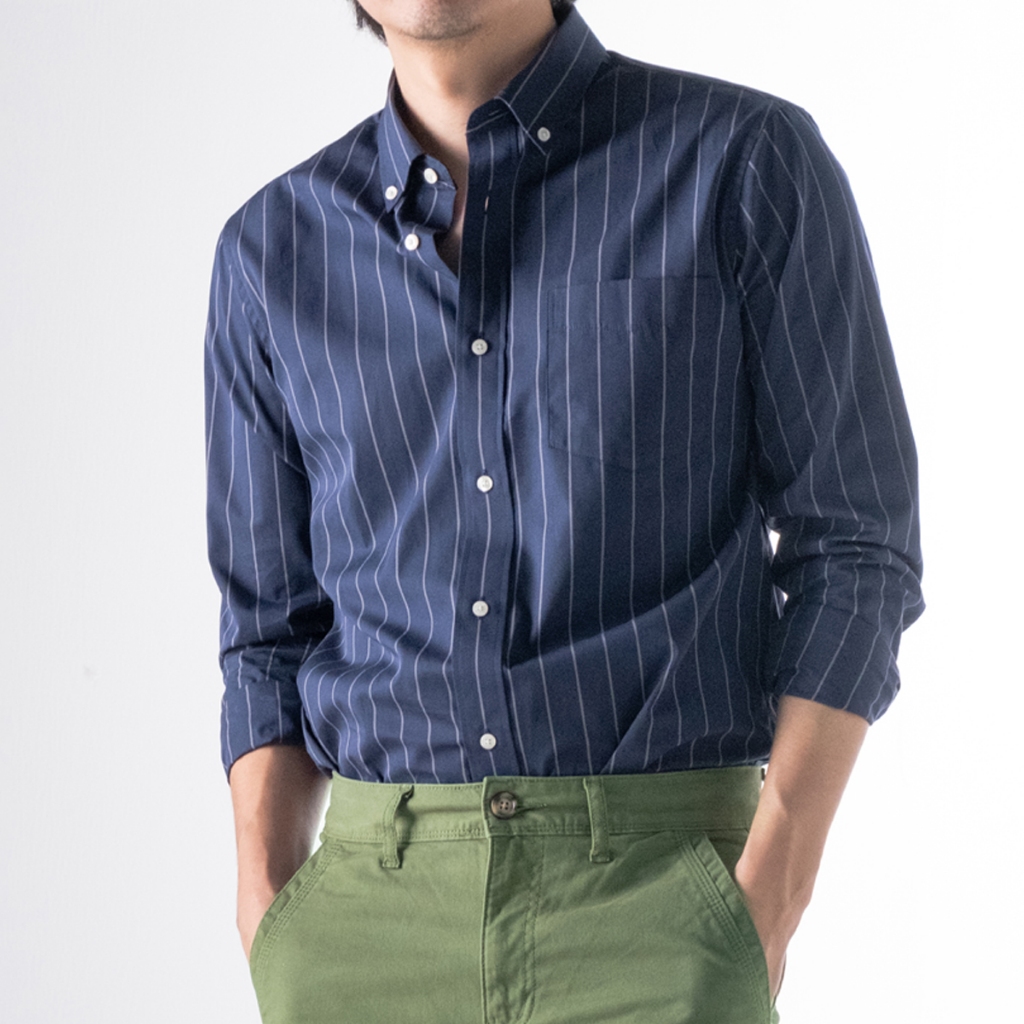 era-won Premium Quality เสื้อเชิ้ต ทรงปกติ Dress Shirt แขนยาว สี Blue Gun