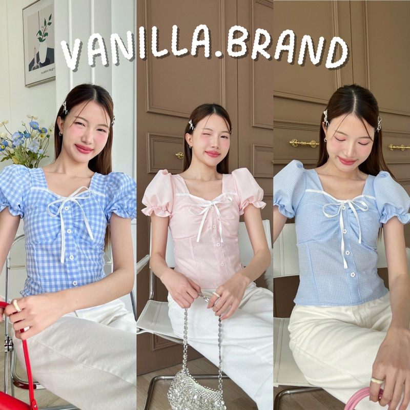 เสื้อแขนตุ๊กตากุ้นโบว์หน้า กระดุมดอกไม้ -ttm / VB0454