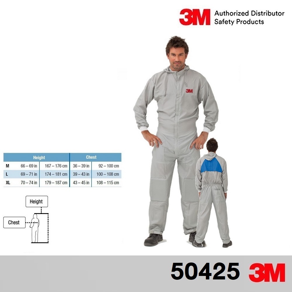 3M 50425 Reusable Coverall ชุดสีเทา ป้องกันฝุ่นและสารเคมี ล้างทำความสะอาดได้