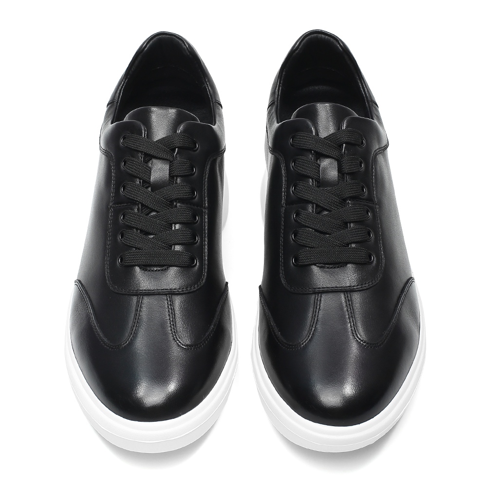 Jet-Black Prime Sneakers รองเท้าผ้าใบหนังแท้สีดำเพิ่มความสูง 7.5 ซม. | รองเท้าเสริมส้น Chuniverse