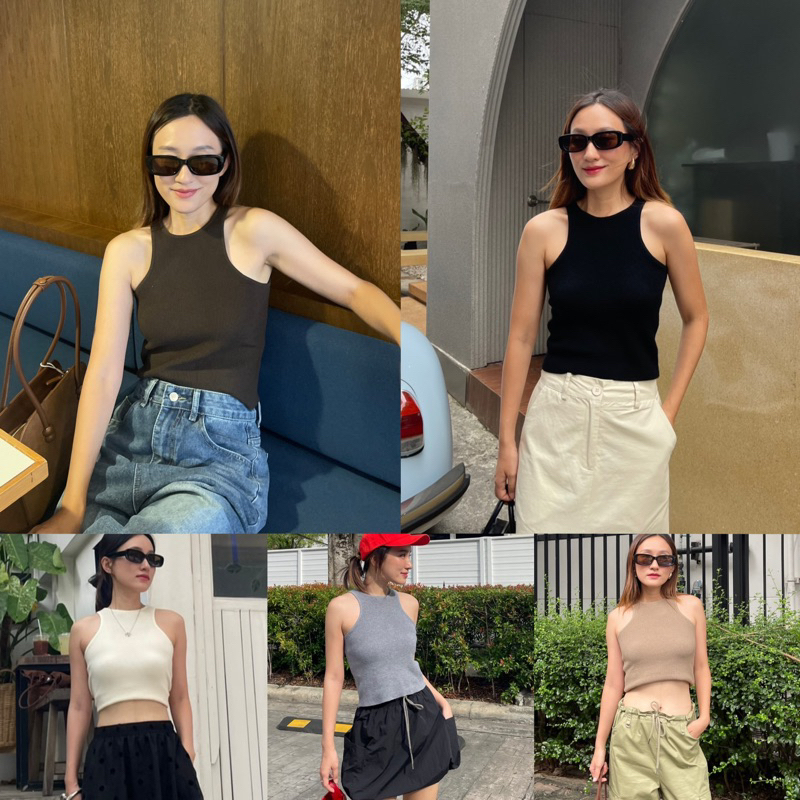 117  knockknock - BASIC KNIT TOP เสื้อครอป แขนเว้า ผ้านิตร่อง นิ่มมาก