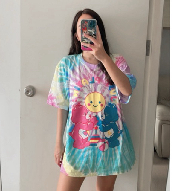 เสื้อยืดคอตตอนมัดย้อมพาสเทล สกรีนลายน่ารัก