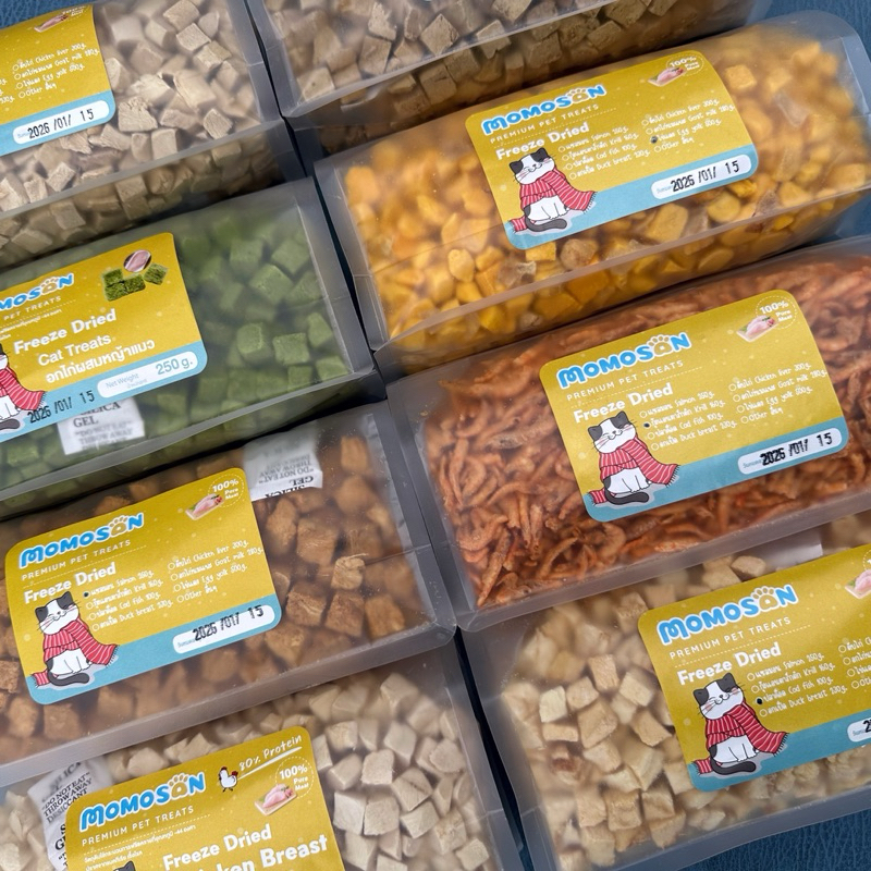 [ถุงกลาง] ขนมฟรีซดรายแมว สุนัข เนื้อสัตว์100% ไม่เค็ม อาหารหมา อาหารแมว อกไก่ ตับไก่ แซลมอน ไข่แดง หญ้าแมว ขนมแมว ขนมหมา