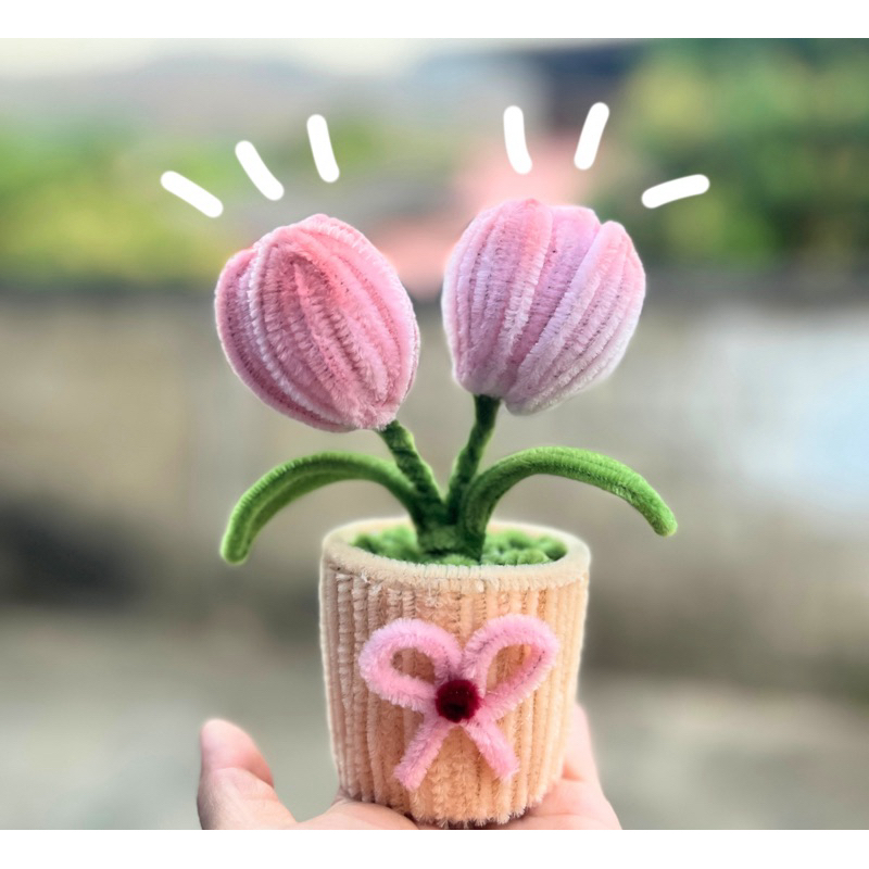 ดอกทิวลิป ดอกคู่ ลวดกำมะหยี่diy