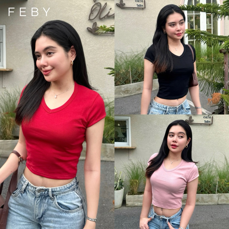 FEBY เสื้อยืด BABY TEE คอกลีบดอกไม้