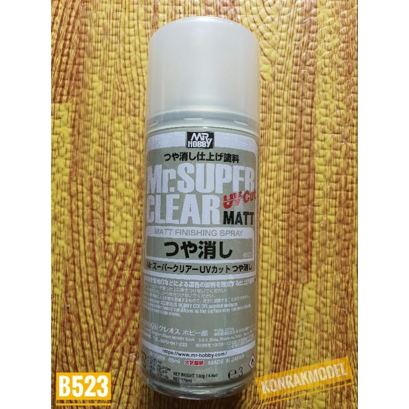 สเปรย์เคลือบด้านกันแสง(UV)ป้องกันโมเดลเหลืองสูตรทินเนอร์ B523 Mr Super Clear UV Cut (MATT) 170ml