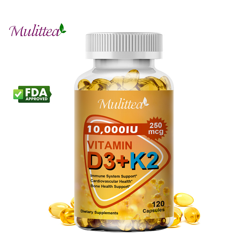 Mulittea D3K2 แคปซูลวิตามินดี 3+เค 2 10,000IU เสริมสร้างระบบภูมิคุ้มกัน บำรุงหัวใจและหลอดเลือด บำรุงกระดูก 120 เม็ด