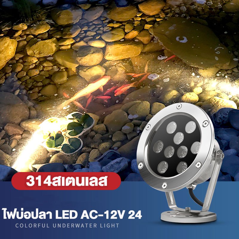 TOPZZC ไฟใต้น้ำไฟสระว่ายน้ำไฟน้ำพุLED(ฟรีประกัน1ปี)Underwater Light 24w. 18w. 12w. 9w. 6w. 3wไฟใต้สระน้ำAC-12V