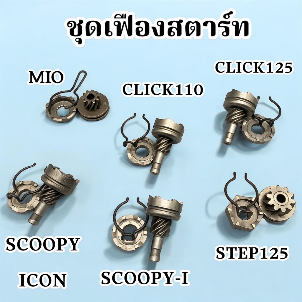 ชุดเฟืองสตาร์ท เฟืองขับสตาร์ท+สปริงกิ๊ปล็อก MIO /CLICK110/ CLICK125/ STEP-125/ SCOOPYสินค้าถ่ายจากงานจริง