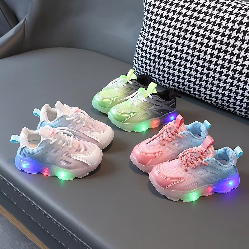 Child Sport Shoes Spring Luminous Fashion Breathable Kids Boys Net Shoes Girls LED Sneakers with Light Running Shoes