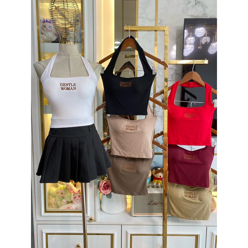 mnv_shop เสื้อคล้องคอคอเหลี่ยม งานสวยมากๆ เสริมฟองน้ำ เรย่อนเกรดA งานปัก ด้ายสีน้ำตาล