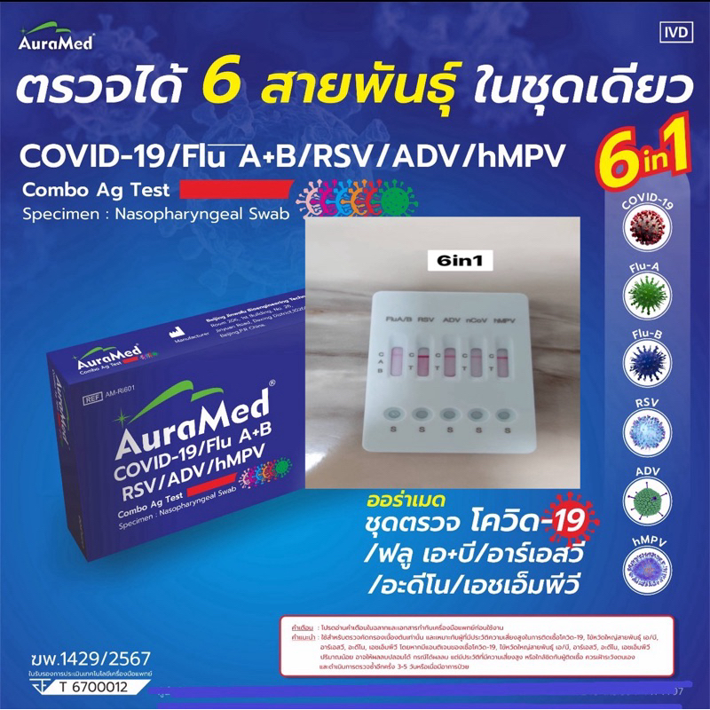 ชุดตรวจ6in1  RSV/ ไข้หวัดใหญ่ RSV Adenovirus hMPV COVID-19/Flu A+B/RSV/ADV/hMPV Combo Ag Test