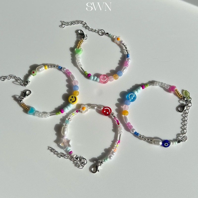 สร้อยข้อมือลูกปัด กำไลลูกปัด ยิ้มพาสเทล (handmade 100%)