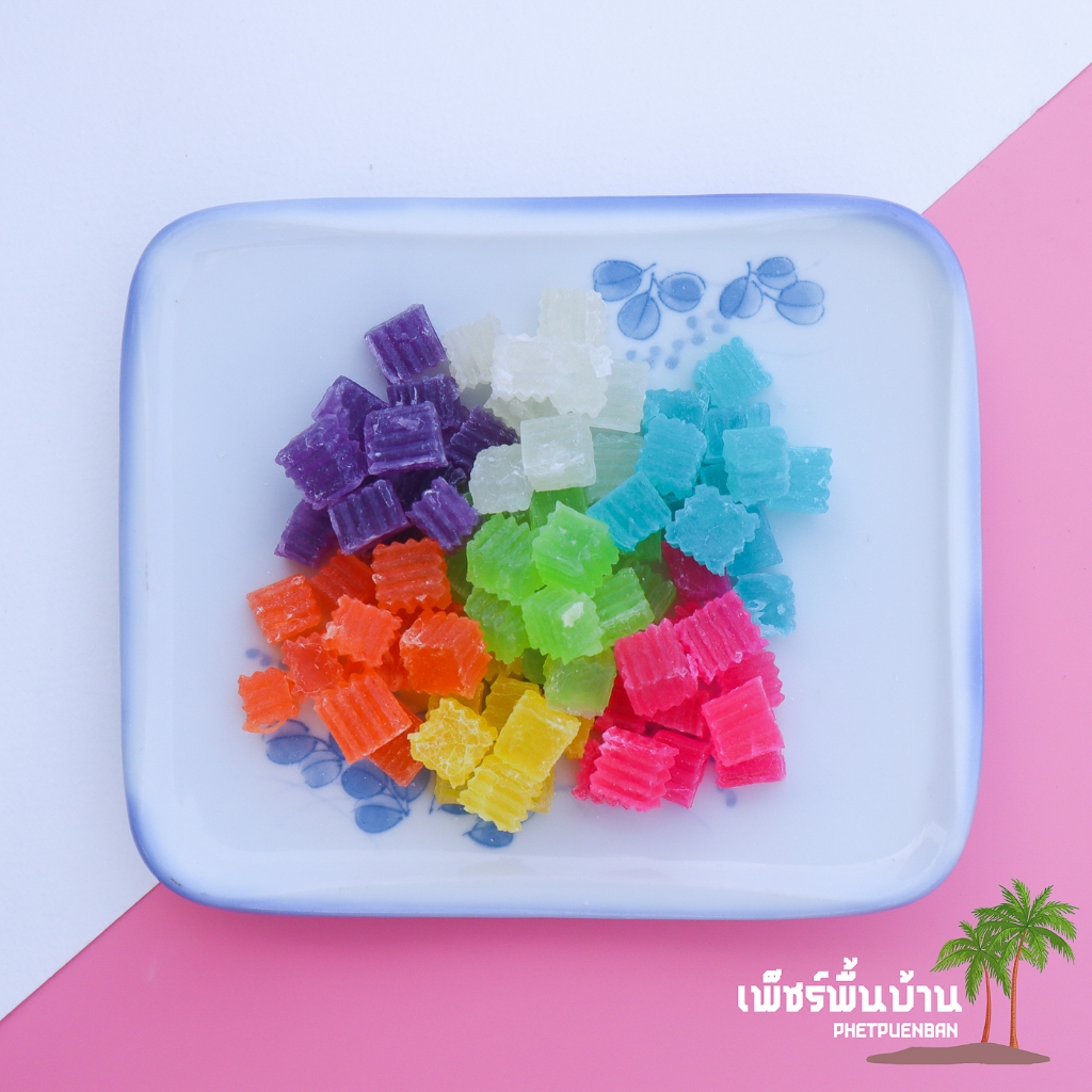 วุ้นกรอบเล็ก วุ้นกรอบจิ๋ว 7 สี วุ้นกรอบเพชรบุรี กลิ่นผลไม้ บรรจุถุง 💝《เจ》