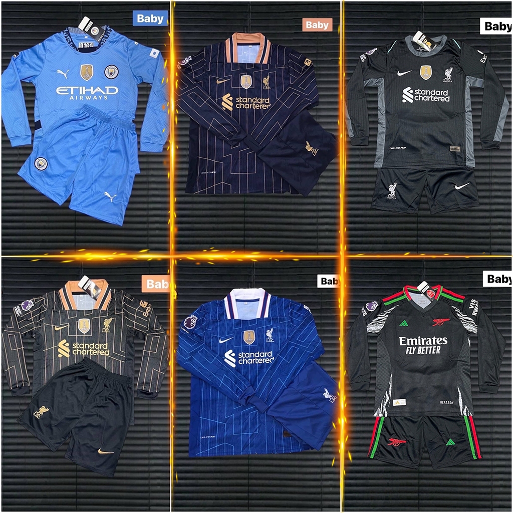 ชุดฟุตบอล เสื้อบอล เด็ก ได้ทั้งชุด(เสื้อ+กางเกง) แขนยาว 2024-25 รวมทีม62