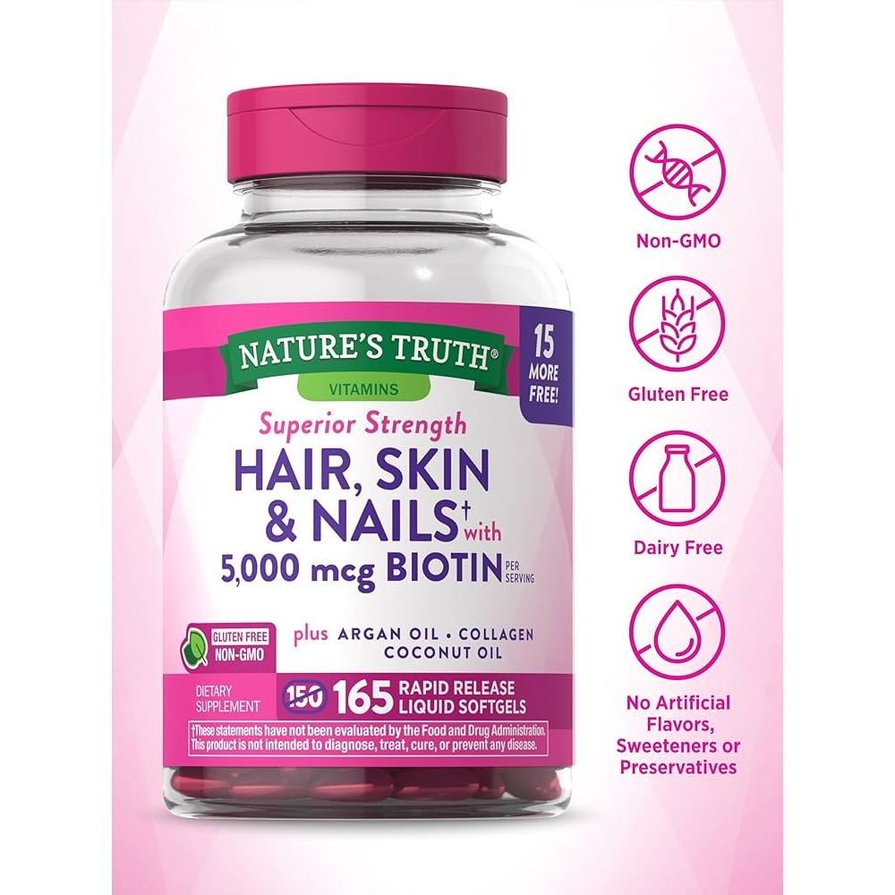Nature's Truth Superior Strength Hair, Skin & Nails with 5000mcg Biotin 165 liquid softgel