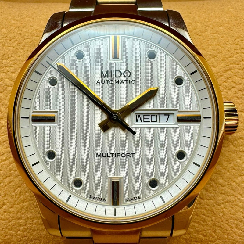 Mido Multifort Gent M005430 A Stainless Steel Pink Gold White Dial Automatic