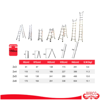 BARCO บันไดหัวล็อคยืดหด 2x5 4.96 เมตร รับได้ 150 กิโลกรัม
