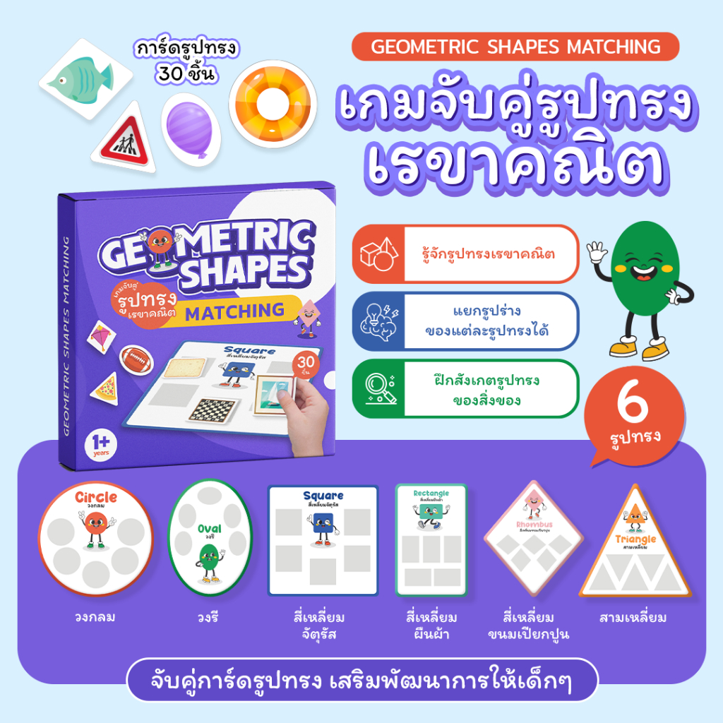 เกมจับคู่รูปทรงเรขาคณิต Geometric Shapes Matching ฝึกจับคู่รูปทรงเรขาคณิต เสริมสร้าง EF