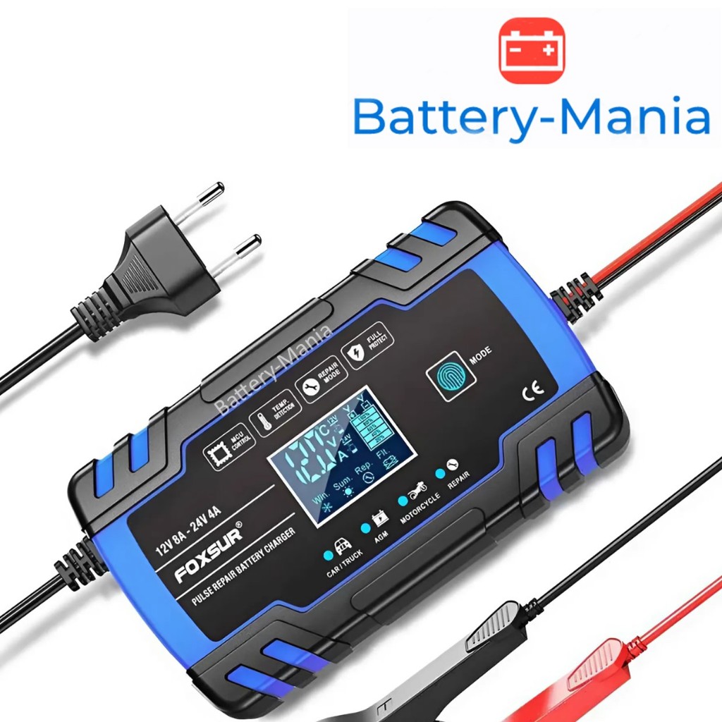เครื่องชาร์จแบตเตอรี่ FOXSUR Car Battery Charger FBC122408D 12V 8A 24V 4A Pulse Repair Charger