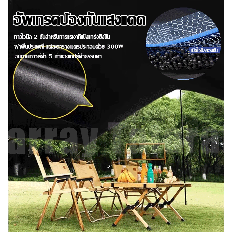 【แถมอุปกรณ์ครบชุด】ฟายชีทพร้อมเสา ฟลายชีท 3x3 3x4 3x6m เต้นท์แคมปิ้ง อุปกรณ์เดินป่าตั้งแคมป์ กันแดด กันฝน ทาร์ป thumbnail 9