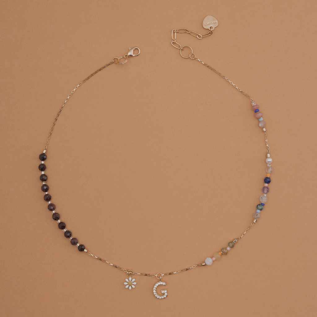 GARNET - INITAL BIRTHSTONE NECKLACE (เลือกอักษร INITIAL ได้)