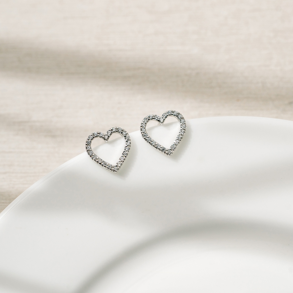 Ar-Kang Collection AKE2476/AKE2477/AKE2478/AKE2479 ต่างหูแป้นเงินแท้ ลายหัวใจ น่ารักสดใส