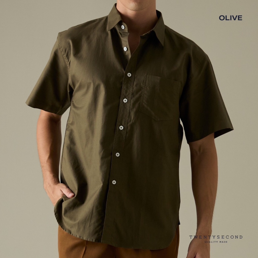 TWENTYSECOND เสื้อเชิ้ตแขนสั้น ผ้าลินิน รุ่น Peyton Linen Short Sleeves Shirt - เขียว / Olive