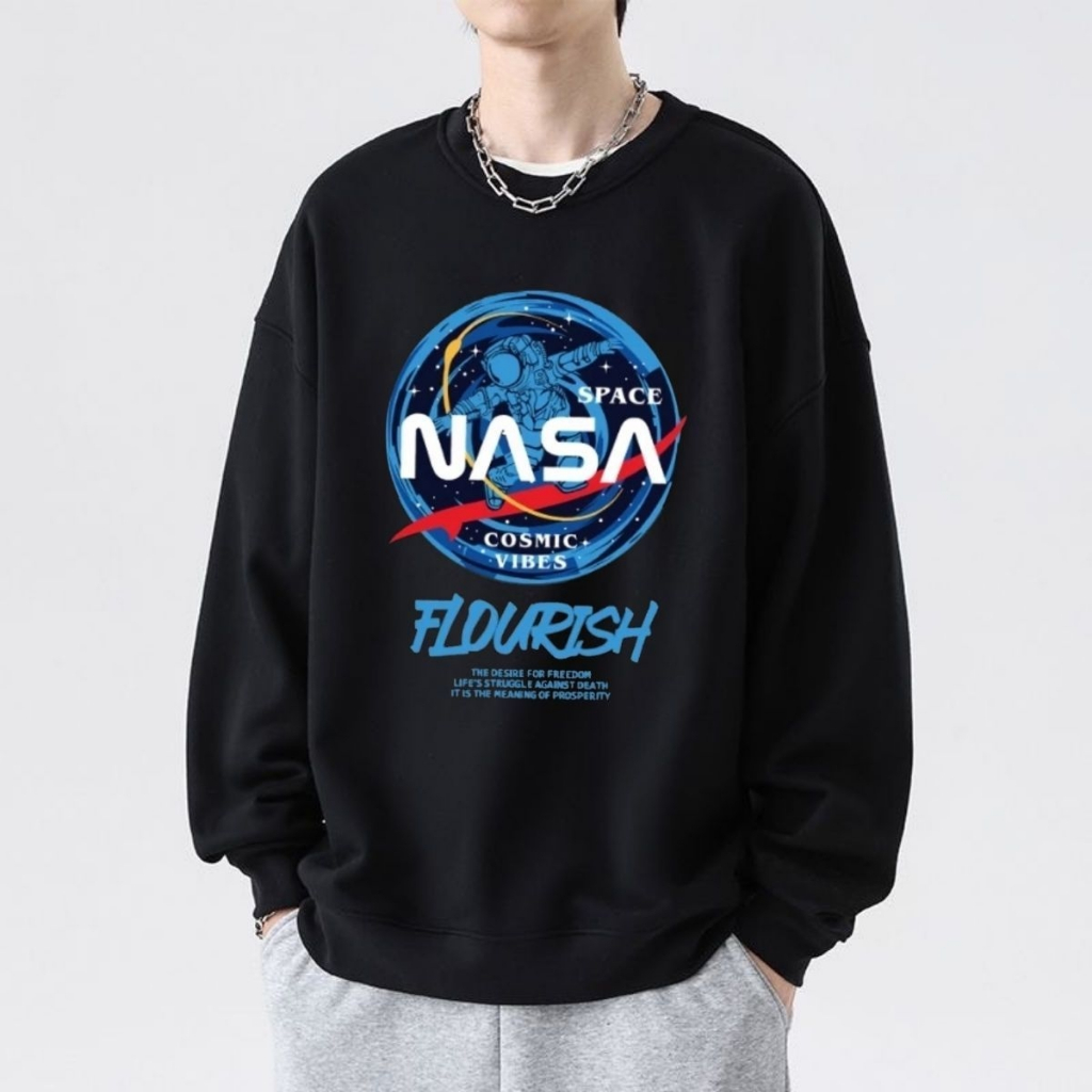 เสื้อกันหนาวแฟชั่น สเวตเตอร์คอกลม แขนยาว สไตส์วัยรุ่นเกาหลี ลายสกรีนนาซ่าเท่ๆ ใส่ได้ทั้งชายและหญิง