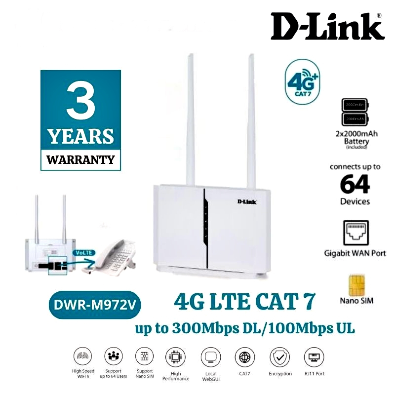 ⚡️เร้าเตอร์ใส่ซิม⚡️4G Router D-LINK (DWR-M972V) 4G+ Cat7 AC1200 Wireless Dual Band Gigabit Router