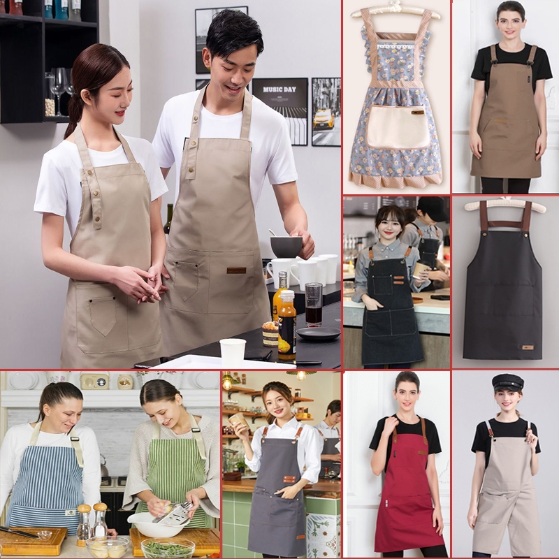 BUBBLE ผ้ากันเปื้อน อัพเกรดใหม่นกันน้ำผ้าแคนวาสผ้ายีนส์ ห้องครัว สามารถใช้ในร้านอาหารบาร์ร้านกาแฟ Apron