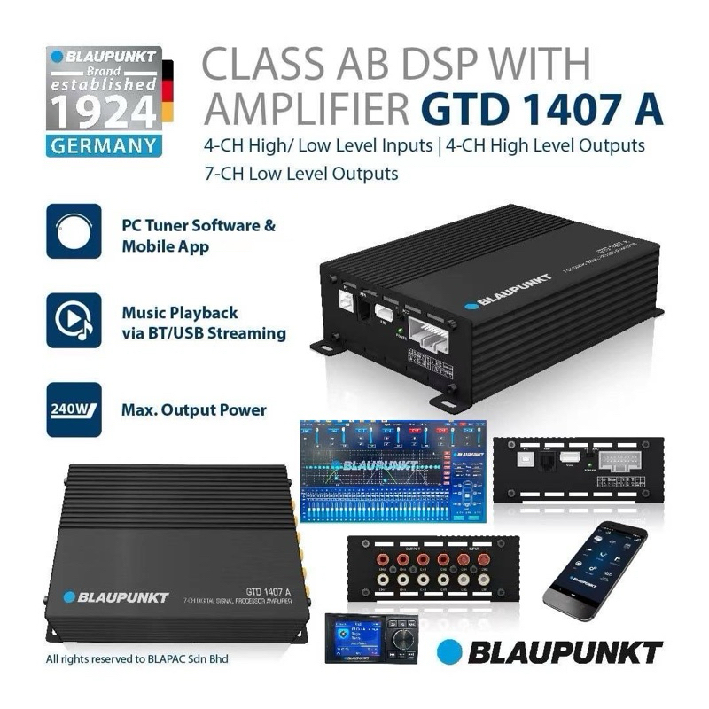 7509บาท DSP Blaupunkt รุ่น GTD1407A 4in 7Out Bluetooth USB ปรับจูนจากมือถือและโน้ตบุ๊ค