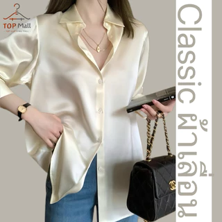 CICI_shop2 | พร้อมส่ง เสื้อเบลาส์ แขนยาว ผ้าซาติน สไตล์เกาหลี สําหรับผู้หญิง#061 Clothing Women Lady