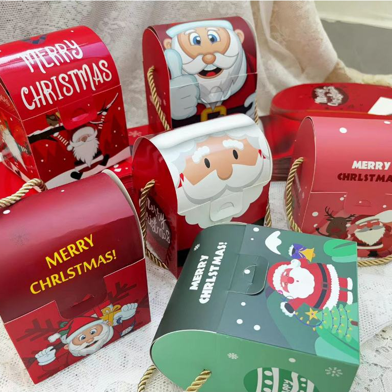 พร้อมส่ง กล่องคริสต์มาส กล่องกระดาษใส่ขนมคุกกี้ มีหูหิ้ว กล่องบรรจุภัณฑ์