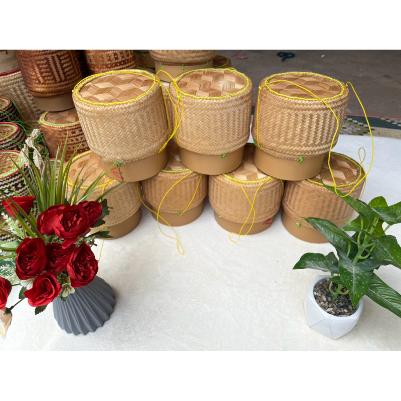 กระติบข้าวเหนียว ไม้ไผ่แท้ แถมฟรีผ้าขาวรองกระติบข้าว