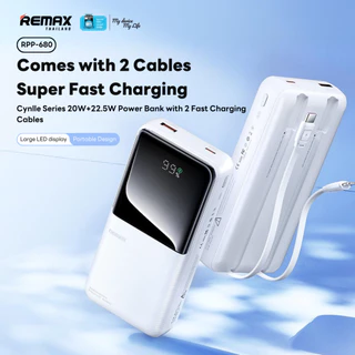 【 New CCC Certified 】 Remax Power Bank 20000mAh (RPP-680) - แบตสำรอง มีสายในตัว ชาร์จเร็ว 3 พอร์ต USB / Type-C / L
