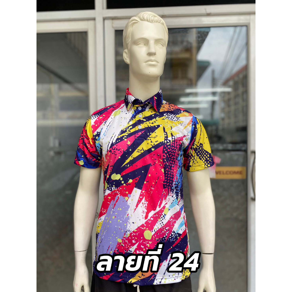 เสื้อโปโล เสื้อกอล์ฟ เสื้อคอปก ลายกราฟฟิก ลายที่24เนื้อผ้านุ่มเบาไม่ร้อนใส่สบาย ระบายอากาศได้ดี