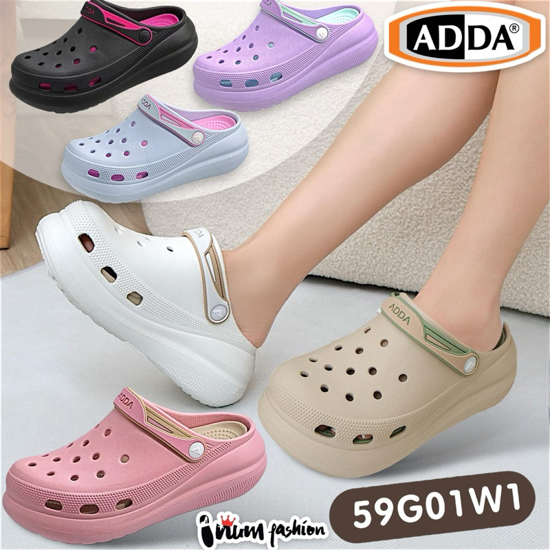 NFSHOES รองเท้าหัวโต พื้นสูง 2.5 นิ้ว ADDA แอ๊ดด้า รุ่น 59G01-W1 SIZE 4-7 หญิง มีสายรัดหลังเพิ่มความกระชับ นุ่ม ใส่สบาย