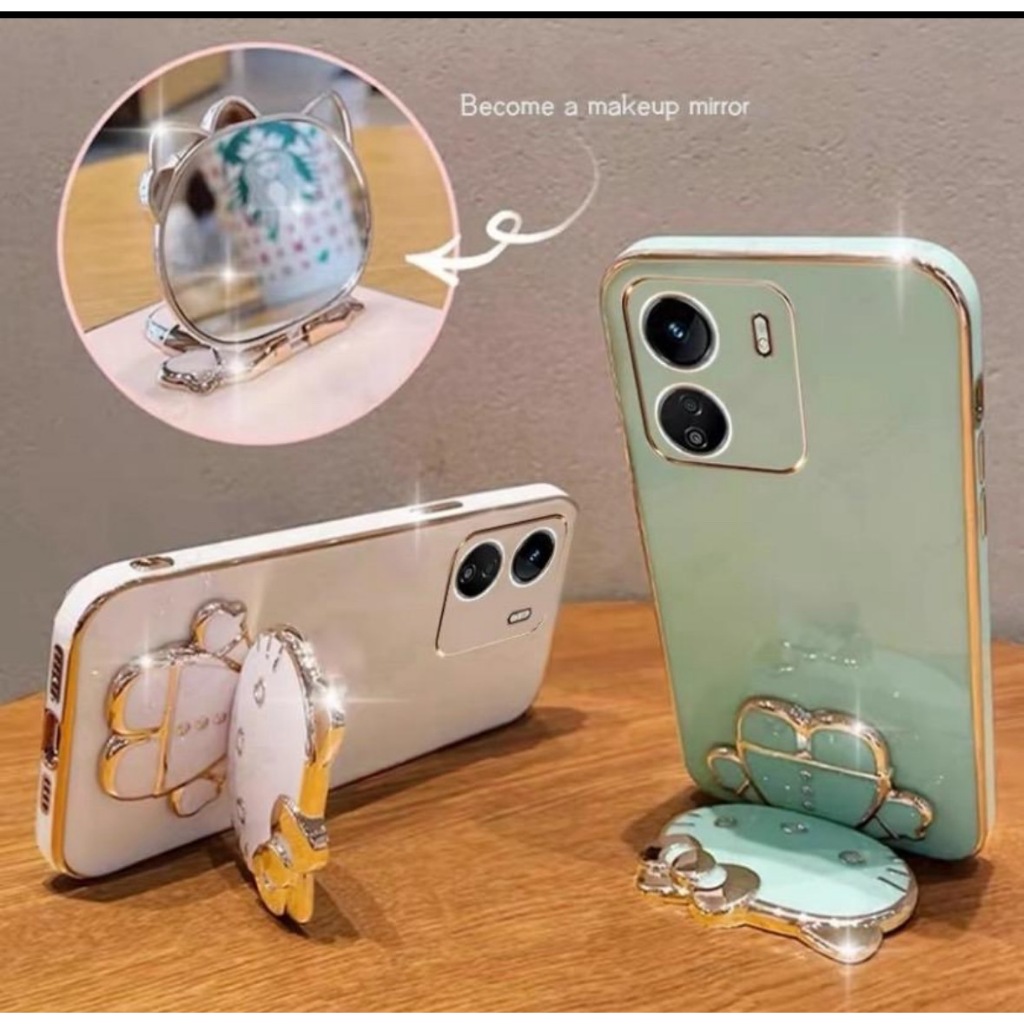 เคส ขาตั้ง คิตตี้ น่ารัก สำหรับ VIVO Y36 Y27S Y27 5G Y22 Y22S Y02 Y02A Y02T Y16 Y02S ลายน่ารัก กระจก ตั้งได้ หมุ่นได้