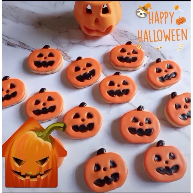 คุ้กกี้ฮาโลวีน [มีราคาส่ง] 🎃ลายฟักทอง 🎃Halloween Cookies/Royal Icing Cookies *บรรจุซองใสต่อ1ชิ้น ,*ใ