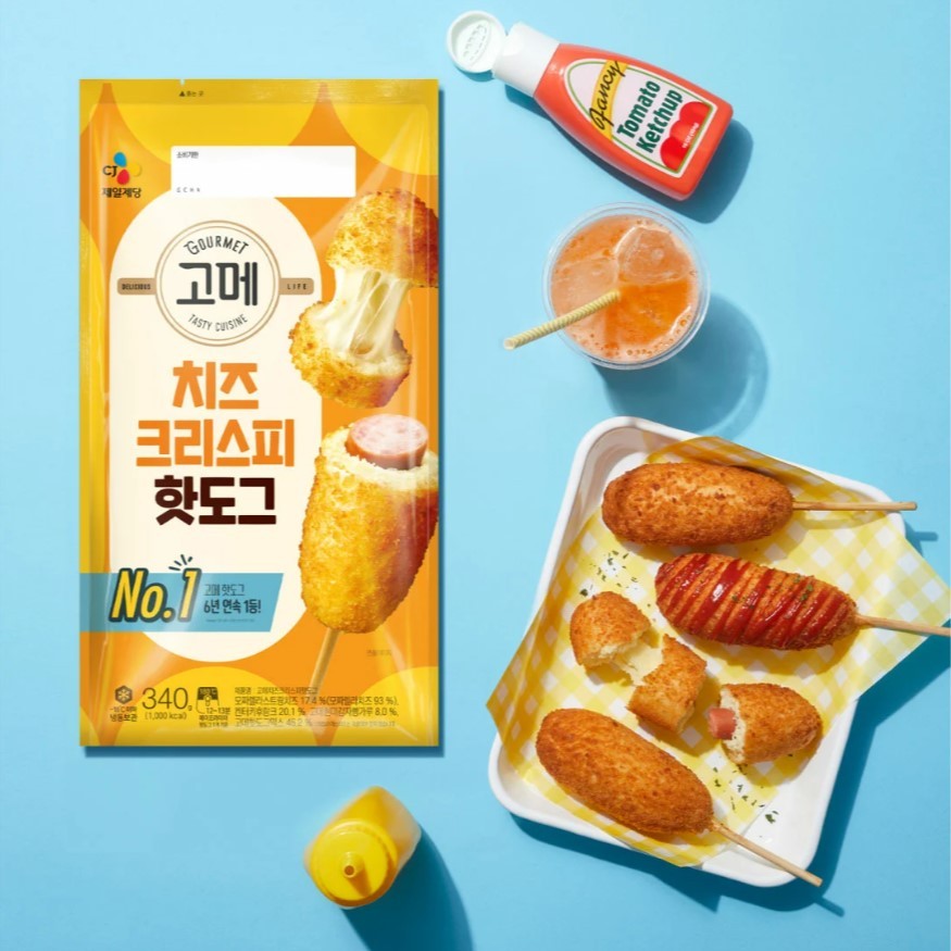 พร้อมส่ง 치즈크리스피 핫도그 คอร์นด็อกเกาหลี (ชีส,ไส้กรอก) CJ Gourmet Crispy Corn Hotdog 340g