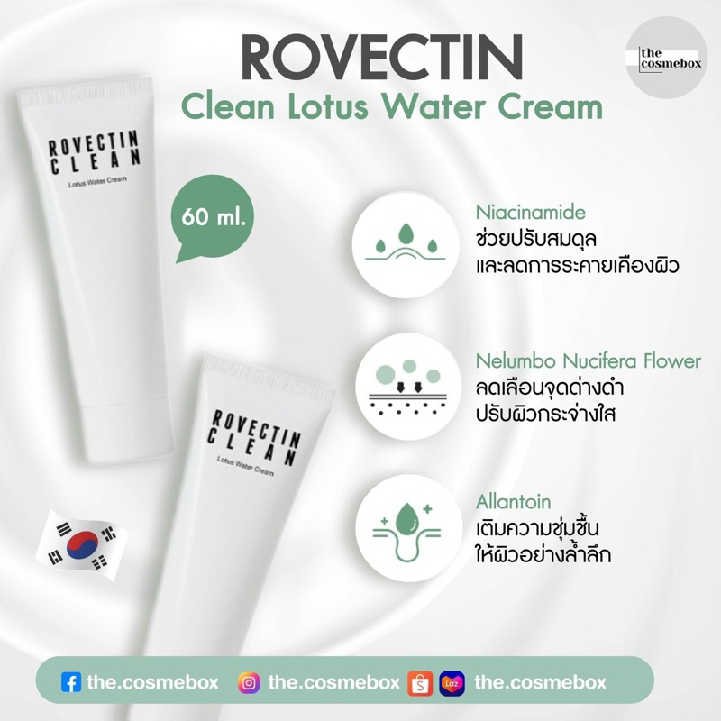 ROVECTIN Clean Lotus Water Cream 60 ml. โรเวคติน คลีน โลตัส วอเตอร์ ครีม