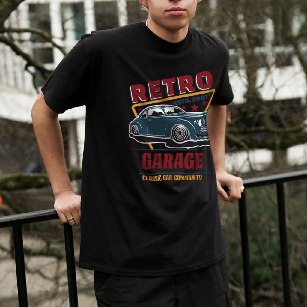 Urban90S เสื้อยืด RETRO GARAGE  สไตล์วินเทจผ้าคอตตอนแท้ 100% ไร้ตะเข็บข้าง  ผ้าหนานุ่ม