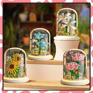 (พร้อมส่ง)ตัวต่อดอกไม้ มีไฟ ดอกไม้ตัวต่อ ตัวต่อ DIY ดอกทานตะวัน เดซี่ คาร์เนชั่น ของขวัญวันเกิด