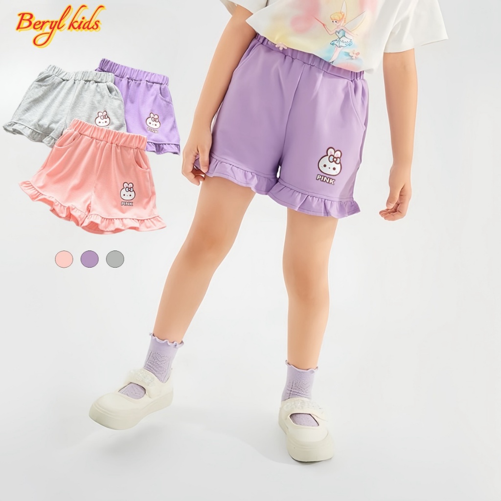 Beryl kids กางเกงขาสั้นเด็กแฟชั่น ลำลอง งานสกรีนน่ารัก สไตล์เกาหลี เอวยางยืด สีหวานสดใส งานดี ใส่สบาย ฤดูร้อน