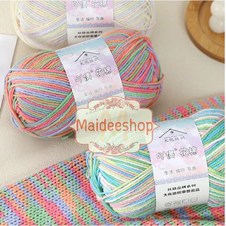 ไหมพรมคอตตอน+อะคริลิค 4Plyสีเหลือบ น้ำหนัก 50กรัม Cotton Acrylic Yarn ไหมพรมนุ่มๆ ไหมพรม4ply ไหมพรมสีสลับ ไหมพรมสีเหลือบ