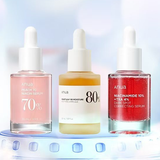 Anua PEACH 70 NIACIN เซรั่ม 30 มล. +อนุัว ฮาร์ทลีฟ 80% ซูทติ้ง แอมพูล 30 มล. + อนุัว ดาร์ค สปอต คอร์เรคติ้ง เซรั่ม 10%