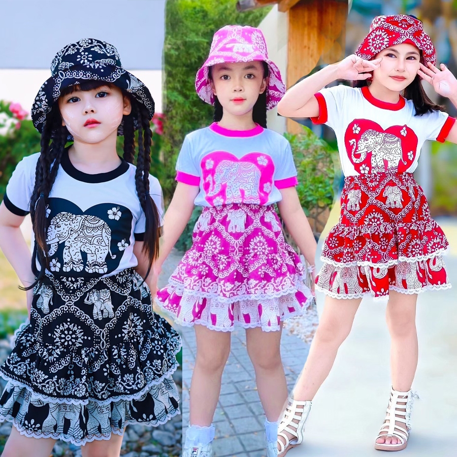 งานเซทช้าง 3ชิ้น เสื้อ+หมวก+กระโปรง
