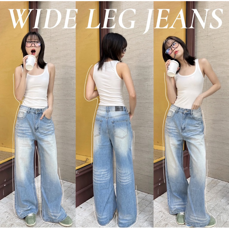 Bave Jeans 0803 กางเกงยีนส์ทรงกระบอกใหญ่ ดีเทลฟอกสีเฟดเล่นลาย