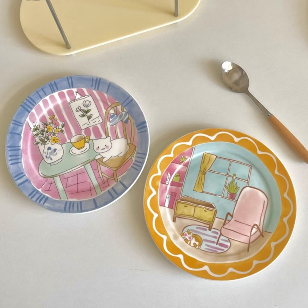 [พร้อมส่ง]   Korean cartoon ceramic plate จานเซรามิค จานน่ารัก ราคา ถูกที่สุด ดีลบีเคเค แกลเลอรีภาพที่ 3